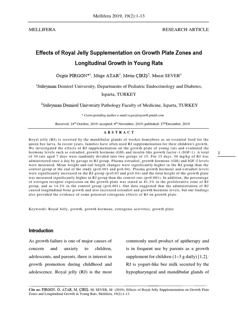 Effects of Royal Jelly Supplementation On Growth Plate Zones and