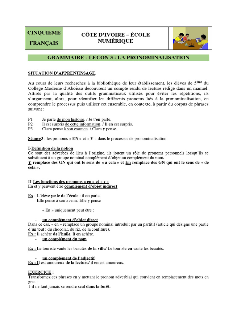 Pronominalisation en Français 5ème | PDF | Pronom | Linguistique