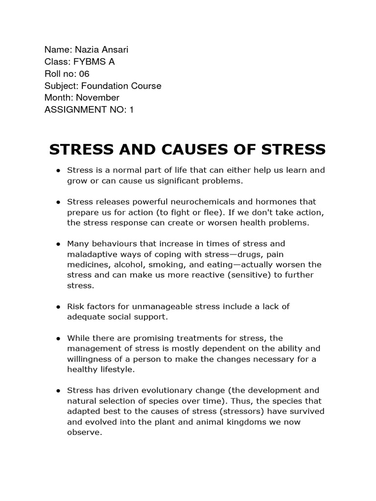 Understanding Stress and Its Causes | PDF | Stress (Biology ...