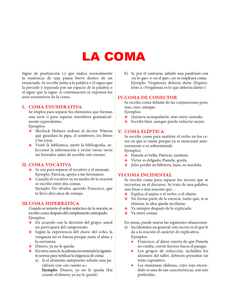 Usos y Ejemplos de la Coma | PDF | Coma | Mecánica del lenguaje