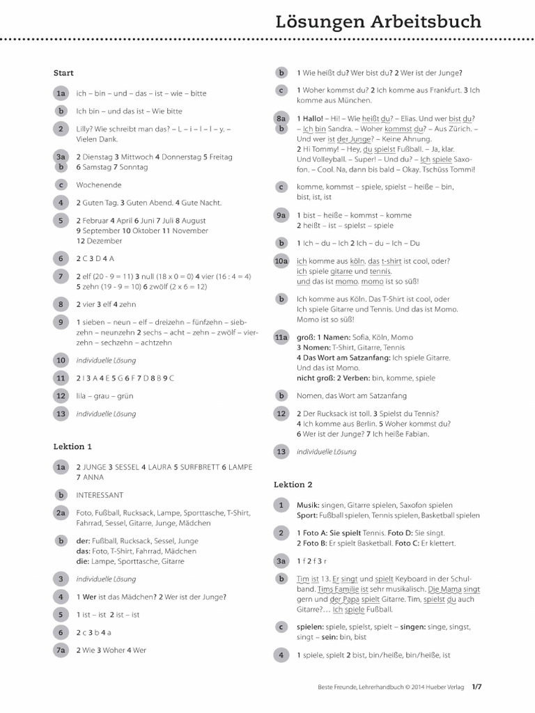 Beste Freunde Loesungen Arbeitsbuch A1 - 1 | PDF