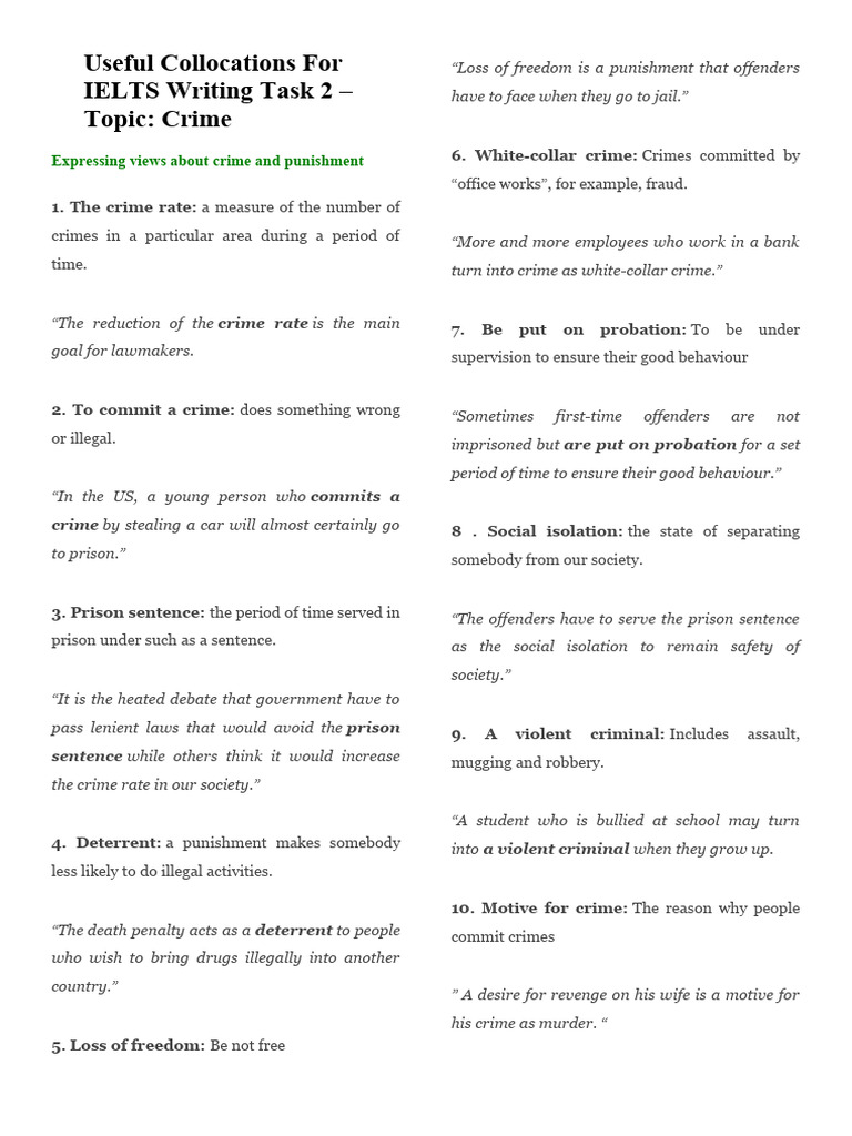 Crime and Punishment Vocabulary Guide | PDF | Crimes | Crime & Violence