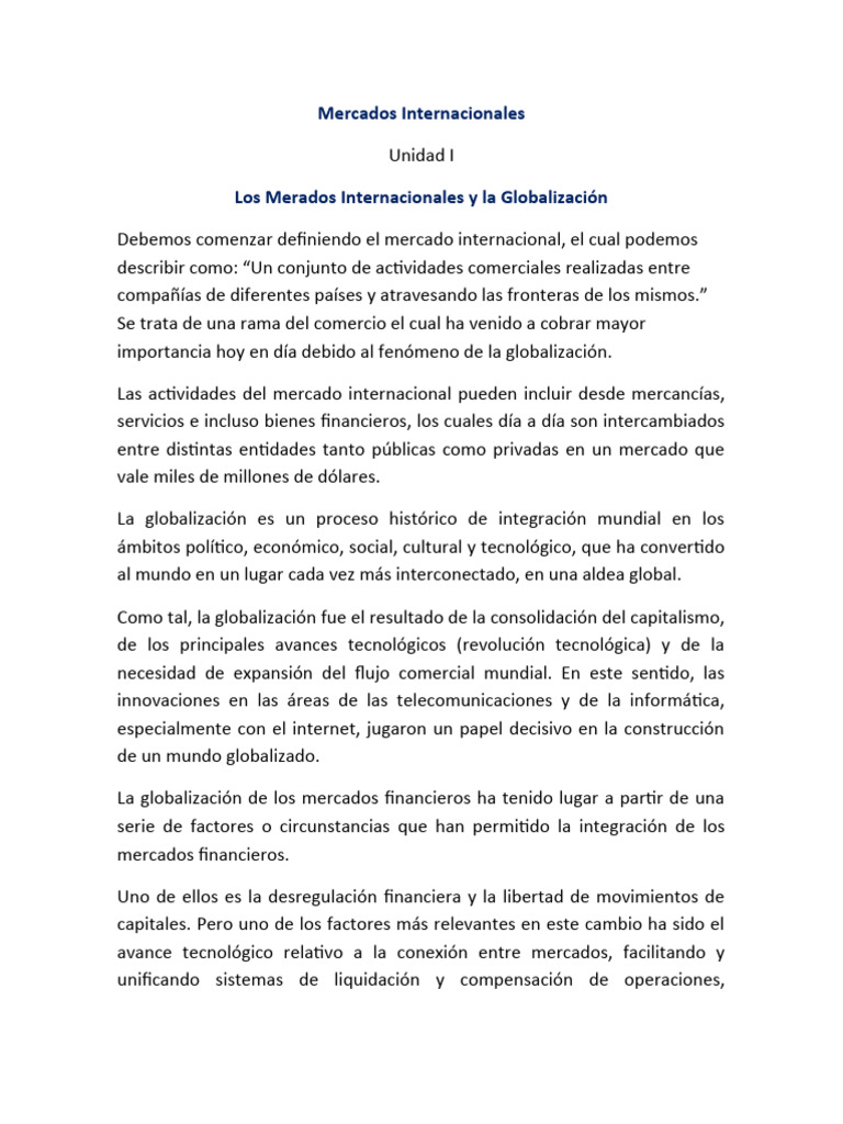 Los Mercados Internacionales y La Globalización | PDF | Globalización ...