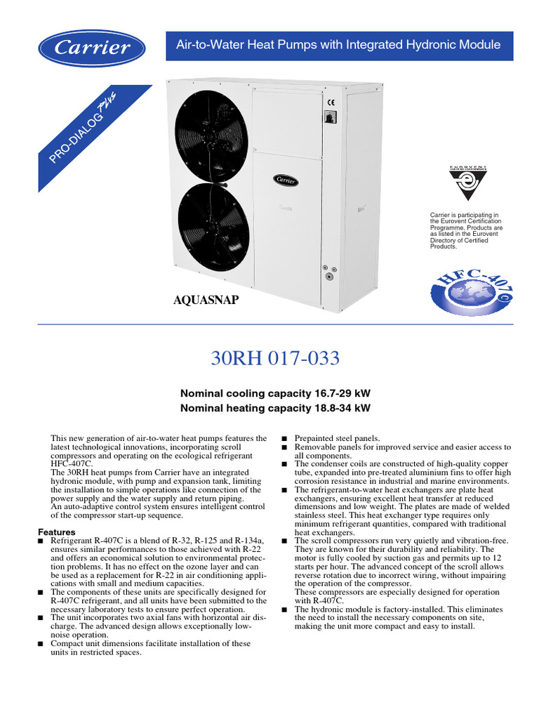Carrier 30RH Heat Pump Overview | PDF | Heat Exchanger | Air Conditioning