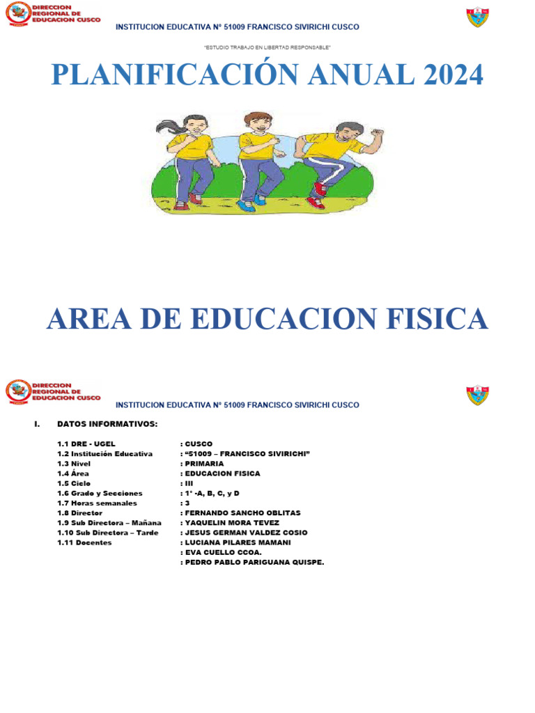 Planificacion Anual Del Area de Educacion Fisica 2024 | PDF | Enseñando ...