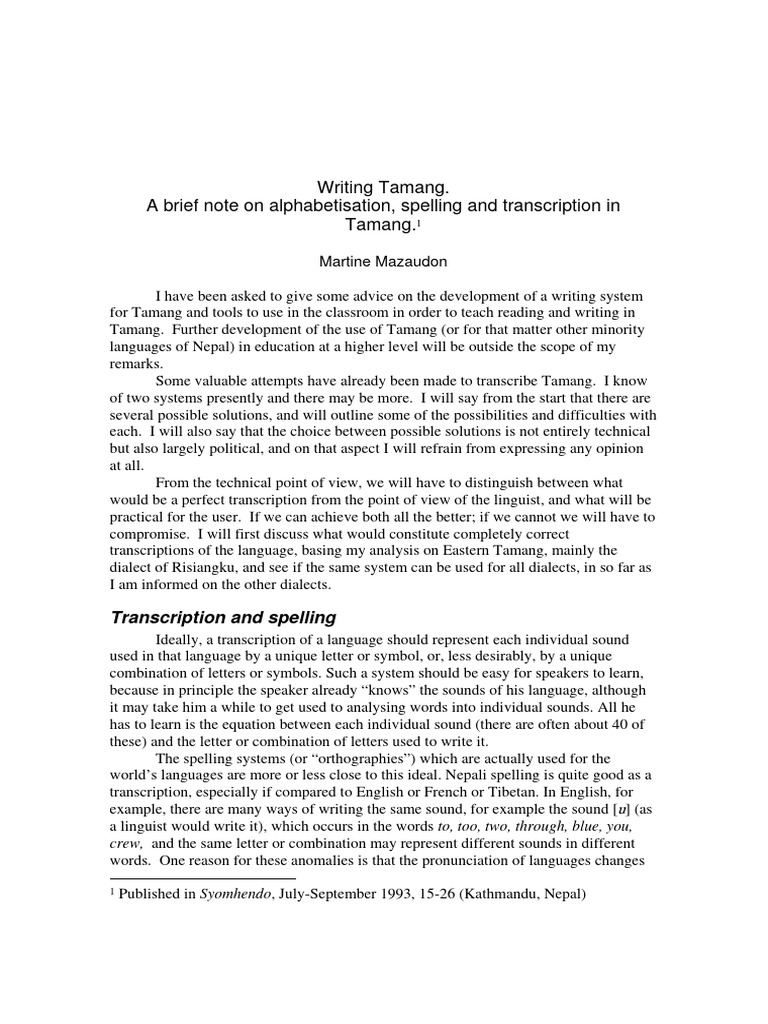 Writing Tamang | PDF | Tone (Linguistics) | Vowel