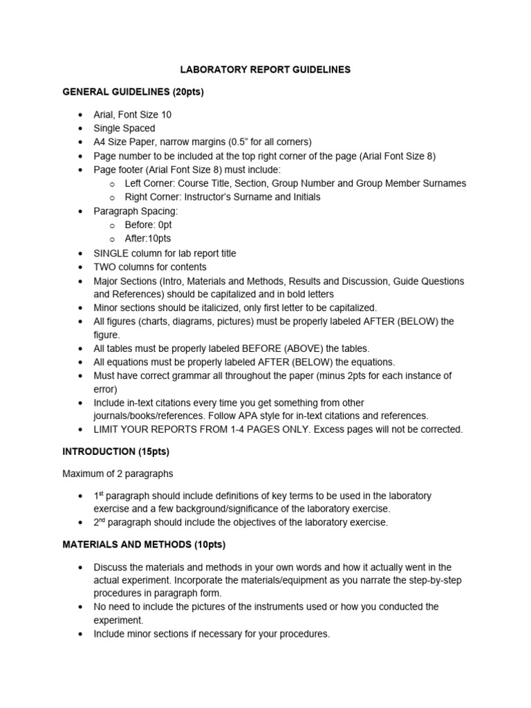 Laboratory Report Guidelines PDF Coefficient Of Variation