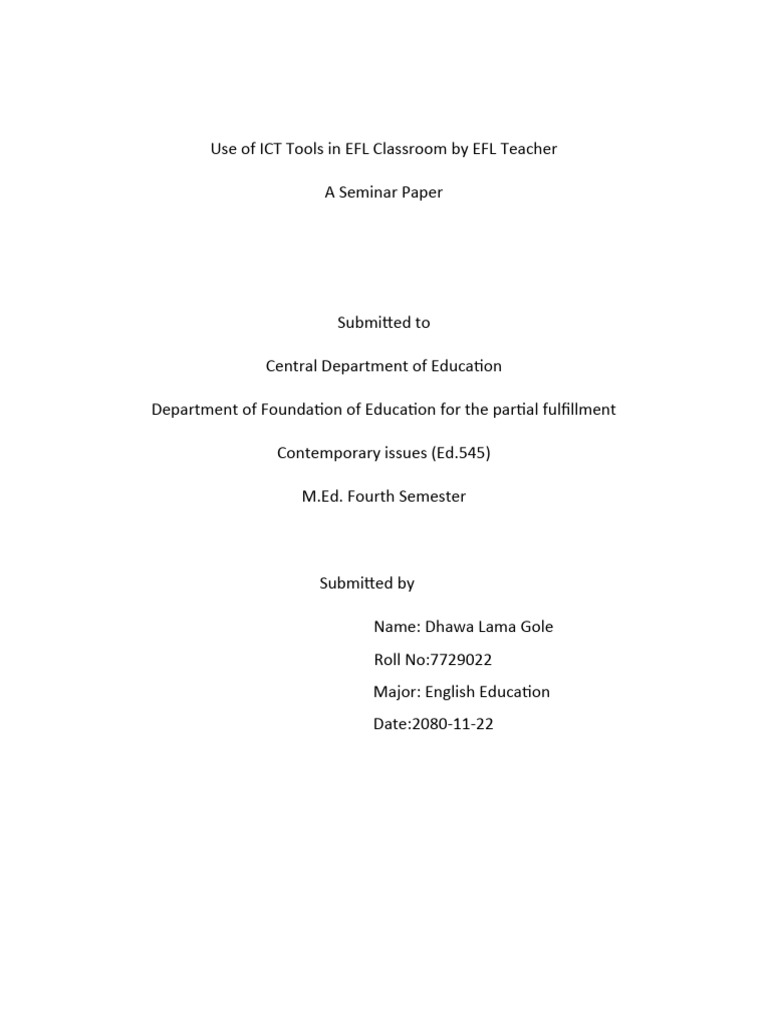 Proposal For ICT Tools For EFL Classroom | PDF | Educational Technology ...