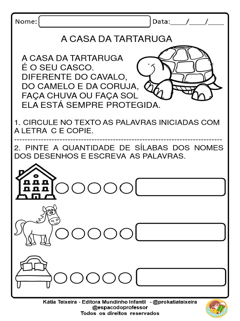 Atividade de Alfabetização Com Pequeno Texto em PDF Letra C | PDF