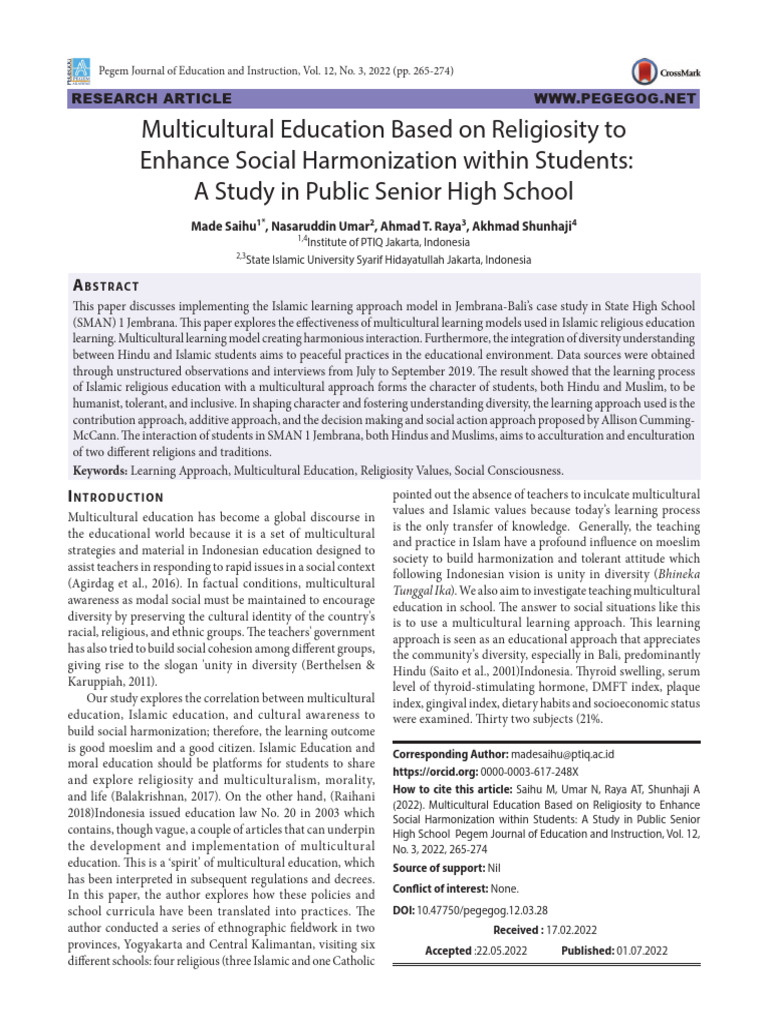 Multicultural Education in Islamic Schools | PDF | Multiculturalism ...
