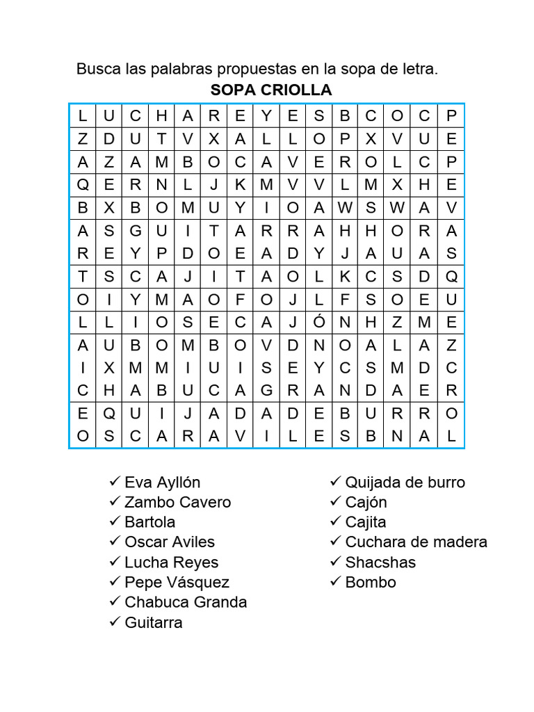 Busca Las Palabras Propuestas en La Sopa de Letra | PDF