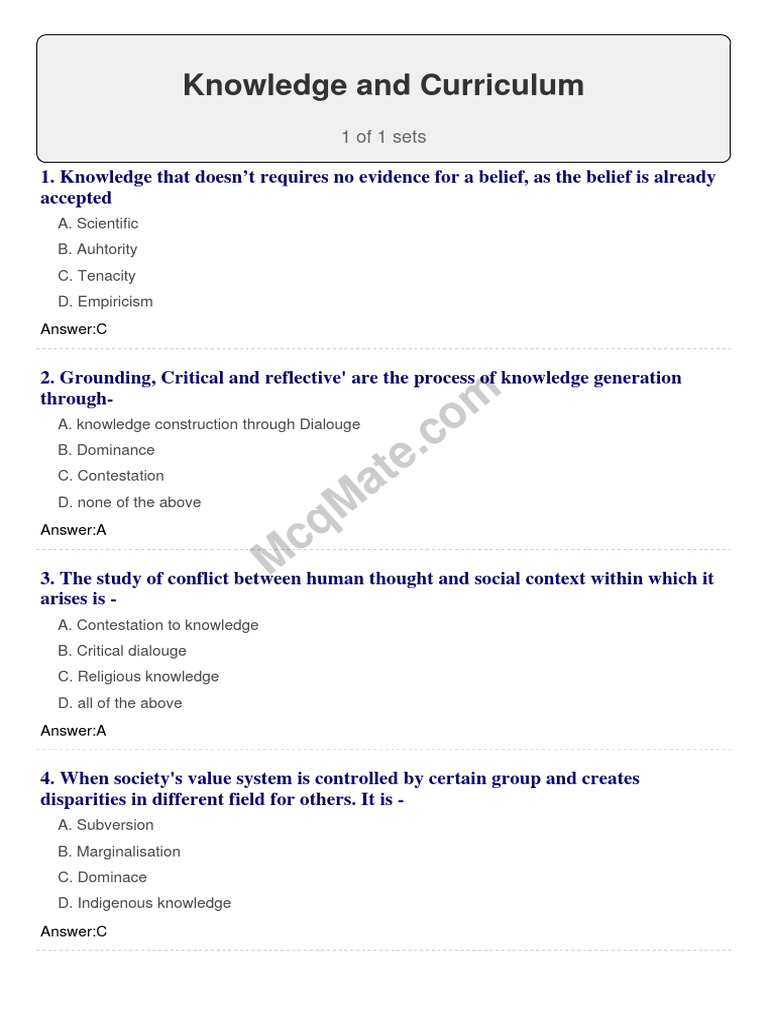 Knowledge-And-Curriculum (Set 1) | PDF | Curriculum | Knowledge