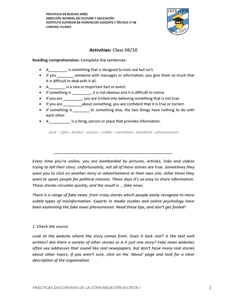 Class 1 - Reading and Writing Practise | PDF | News | Human Communication