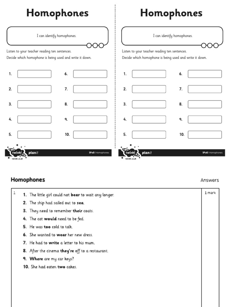 T2 E 1928 Homophones Application Sheet | PDF