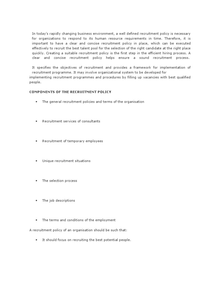 Recruitment Policy | PDF