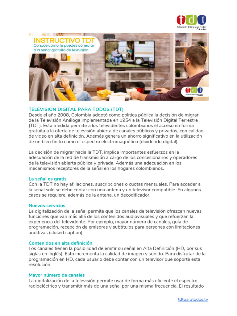 Instructivo TDT COLOMBIA PDF Televisión Televisión de alta definición
