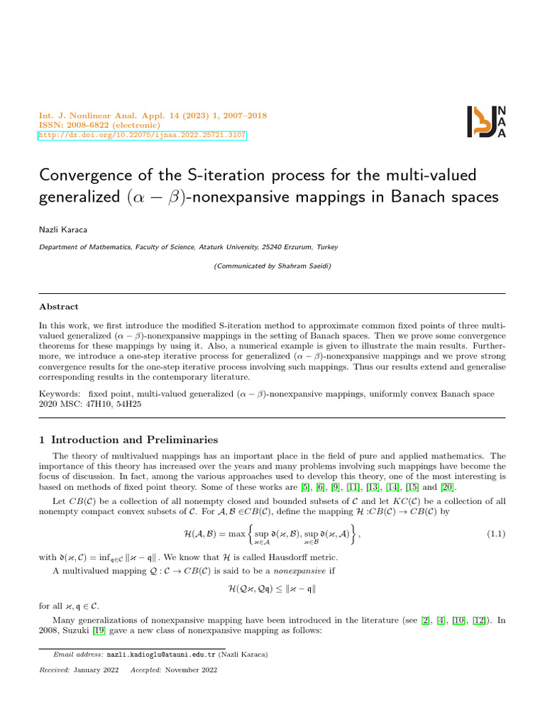 Convergence of S-Iteration in Banach Spaces | PDF | Banach Space | Sequence