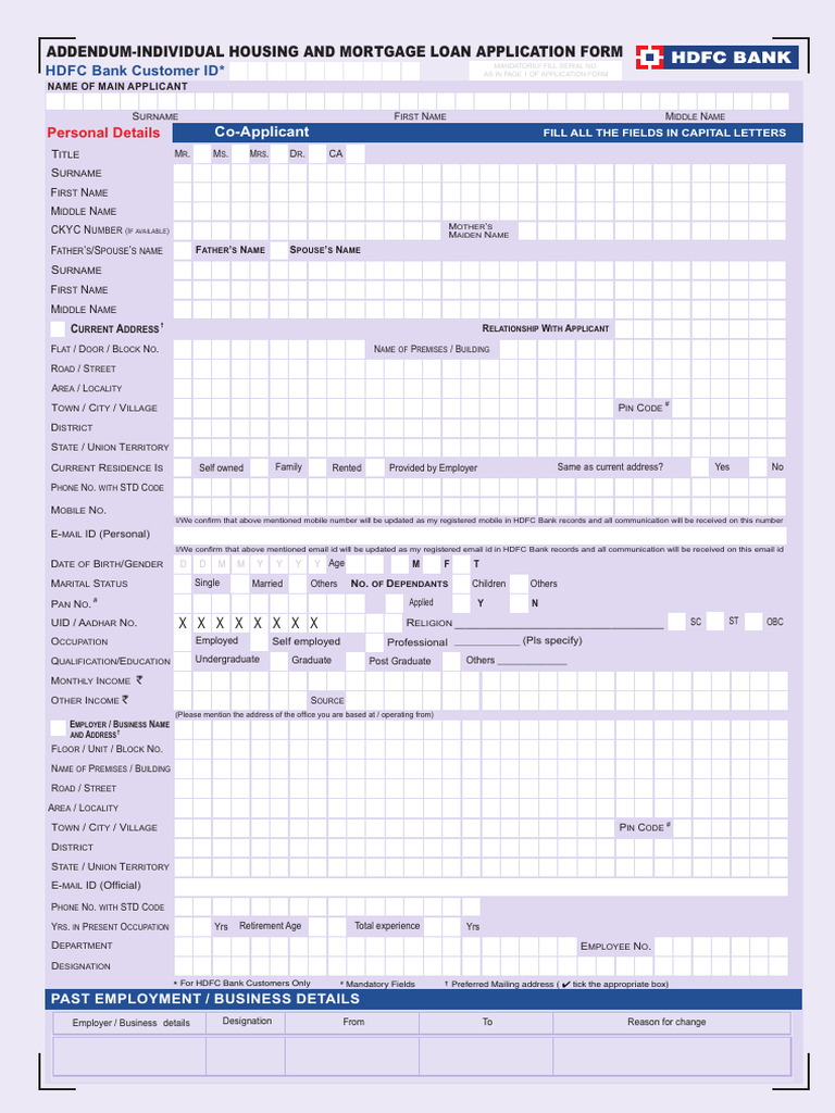Addendum Form HDFC | PDF | Banks | Loans