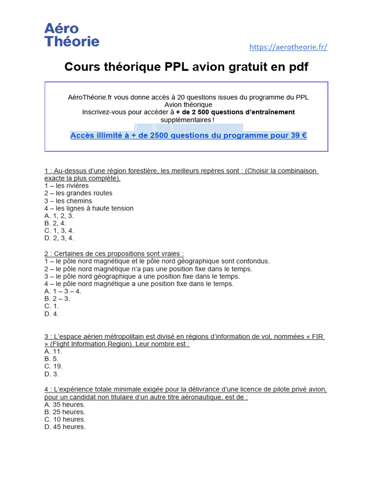 Cours théorique PPL gratuit en PDF | PDF | Aviation
