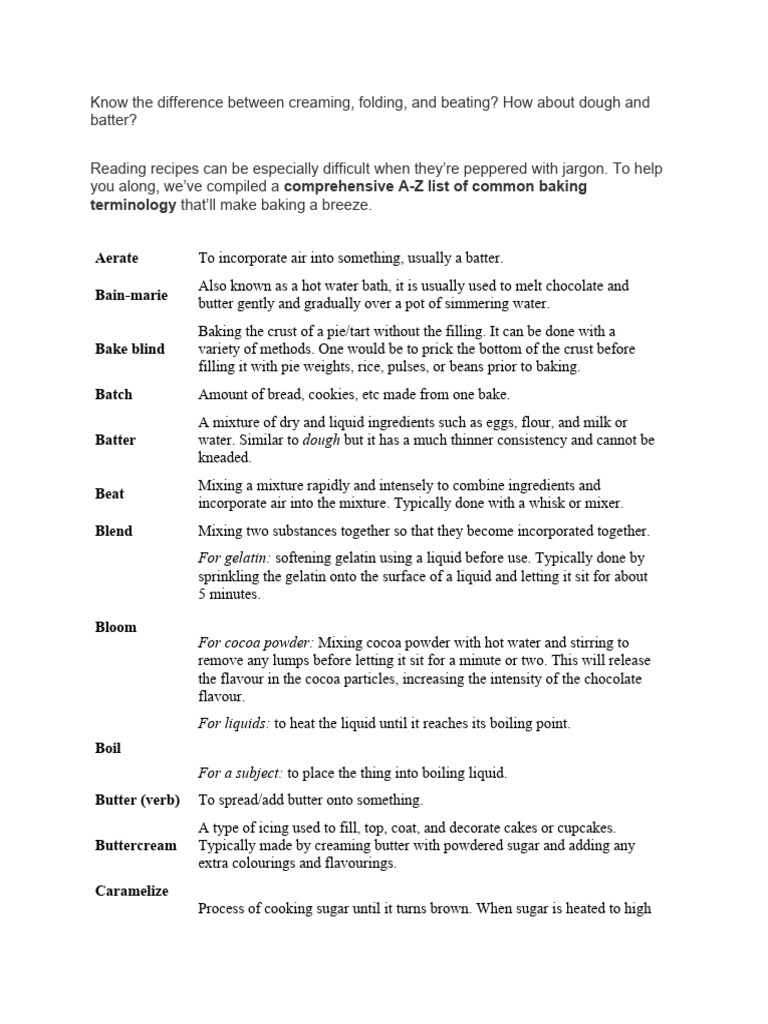 Essential Baking Terminology Guide | PDF | Breads | Cakes
