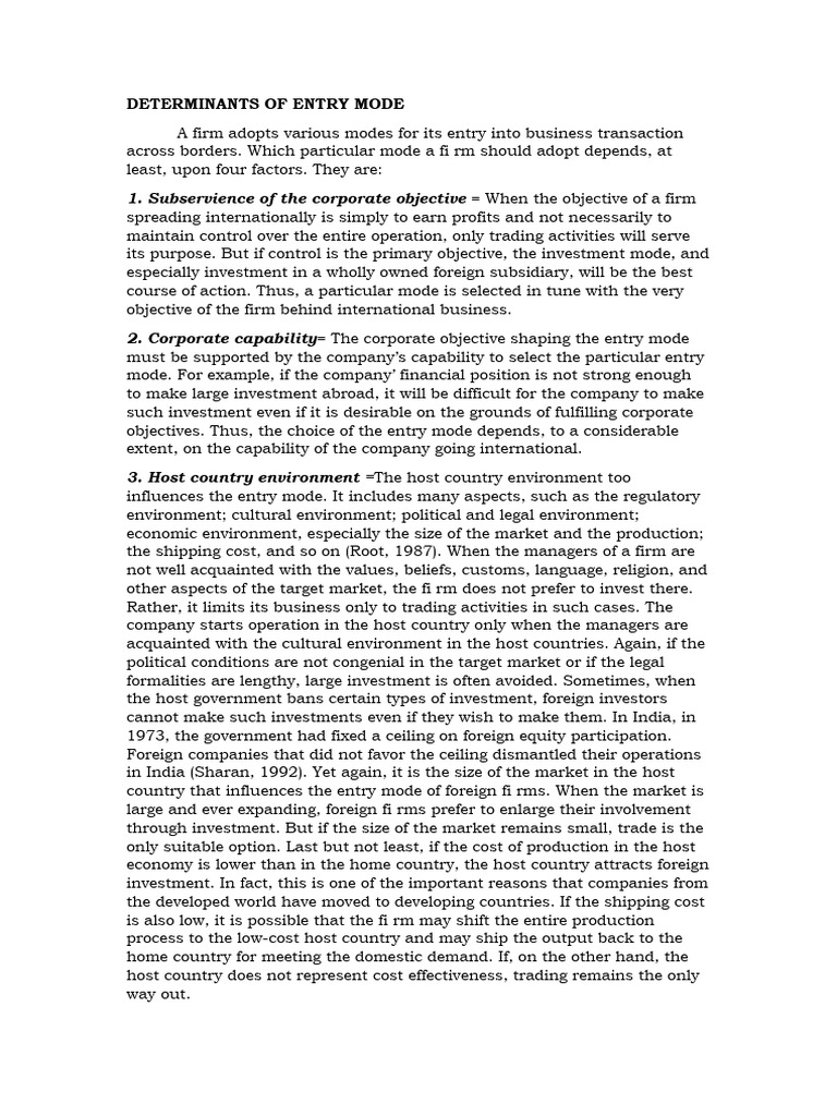 Factors Influencing Entry Mode Selection | PDF | Risk | Investing