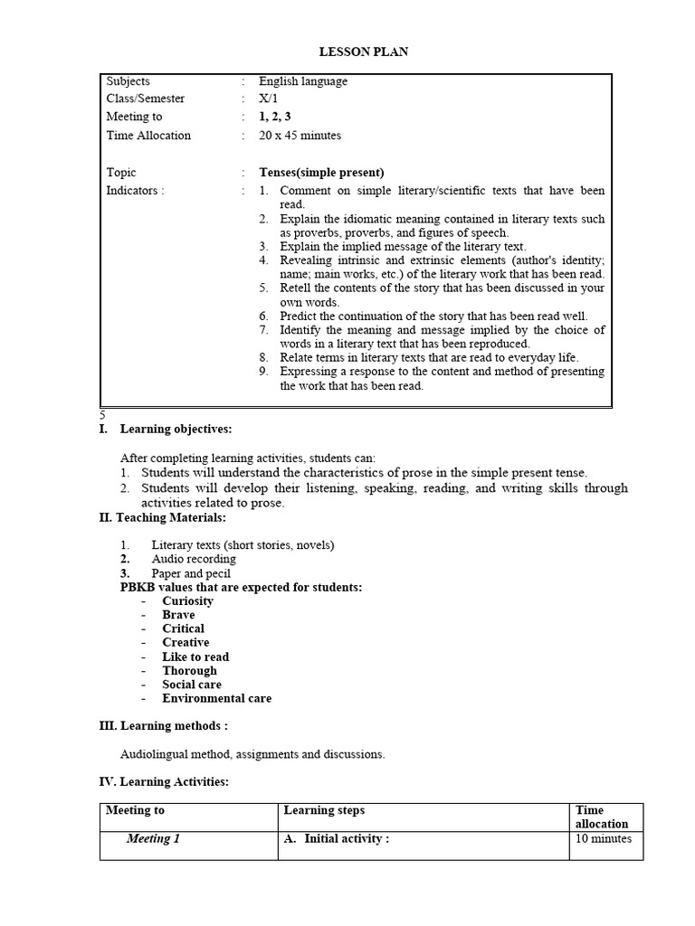 Lesson Plan for Simple Present Tenses | PDF | Lesson Plan | Learning