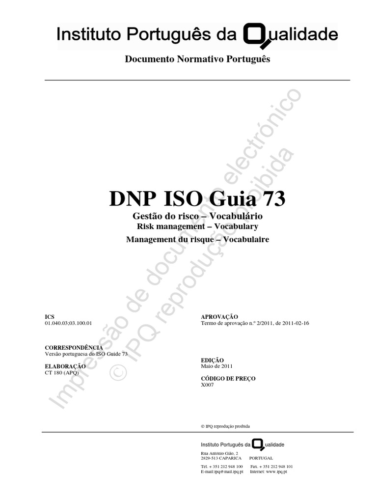 Vocabulário da Gestão do Risco ISO 73 | PDF | Business