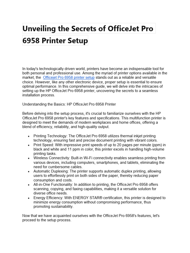 Unveiling The Secrets of OfficeJet Pro 6958 Printer Setup PDF