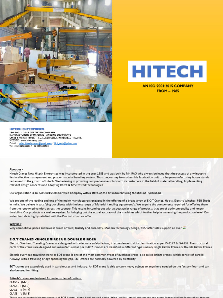 Hitech Cranes and Material Handling Solutions | PDF | Crane (Machine ...
