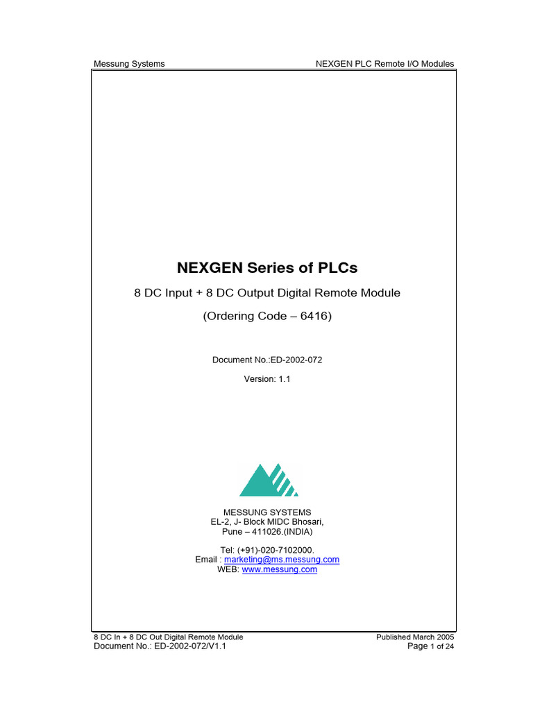 NEXGEN PLC 8 DC In/Out Remote Module | PDF | Programmable Logic ...