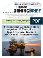 Morning: Yinson's Major Shareholder Acquires 50.2% Stake in Icon Offshore Triggers MGO at 63.5 Sen Per Share