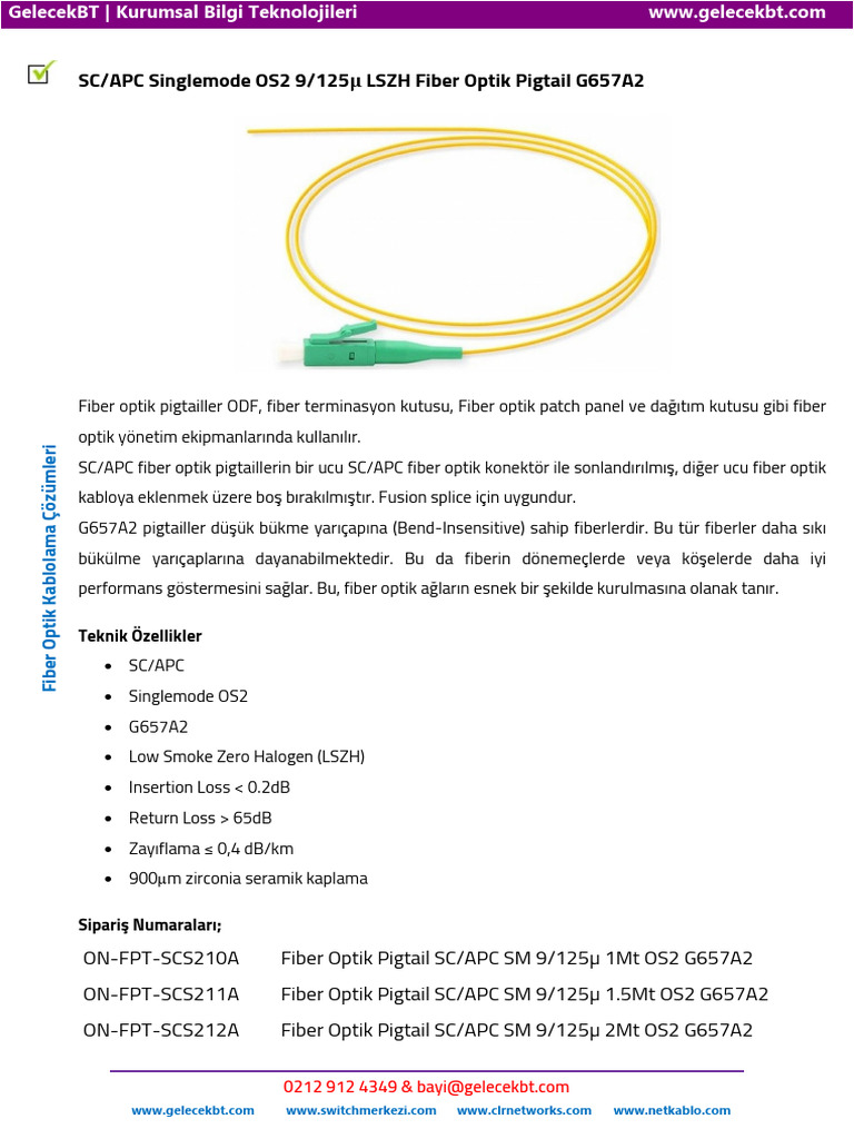 Fiber Optik SC/APC Pigtail | PDF