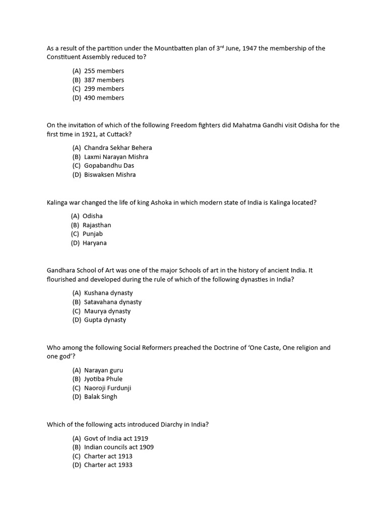 Indian History Quiz Questions | PDF | South Asia | Indian Nationalism