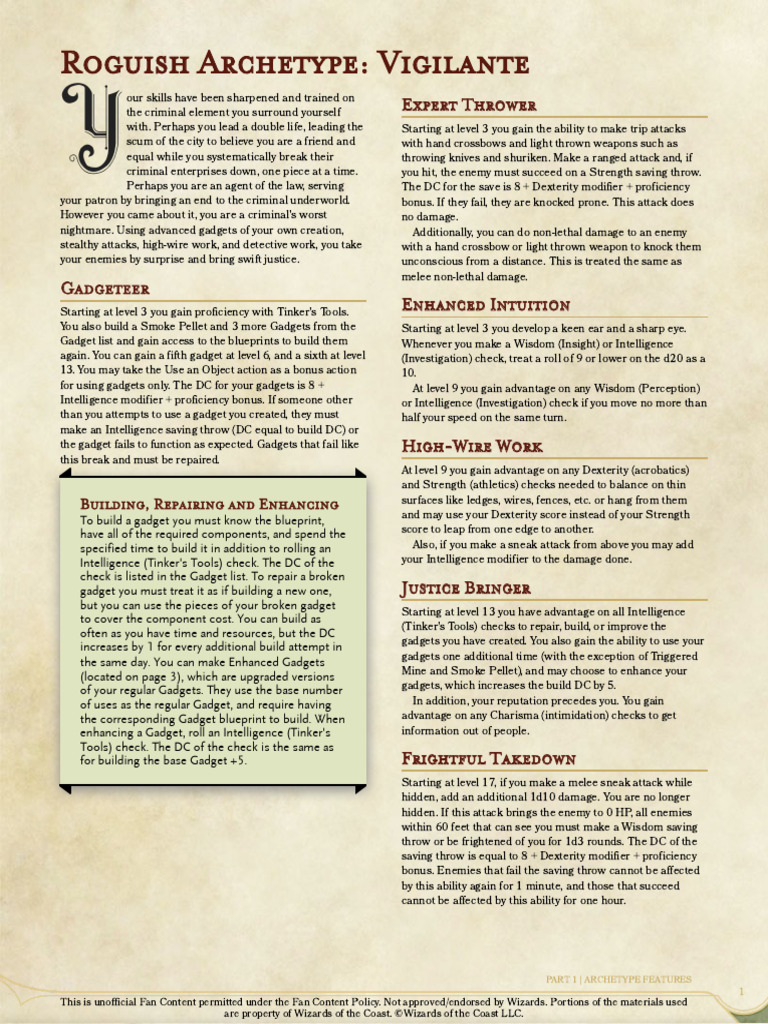 Vigilante Gadgeteer Archetype Guide | PDF