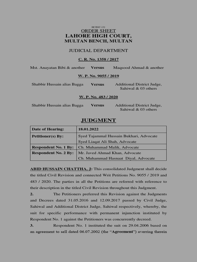 Lahore High Court Civil Revision Judgment | PDF | Lawsuit | Testimony