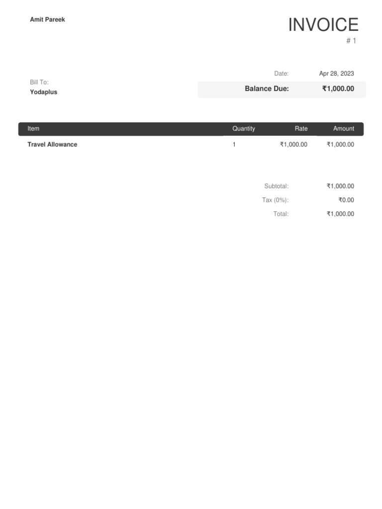 Invoice for Travel Allowance Payment | PDF