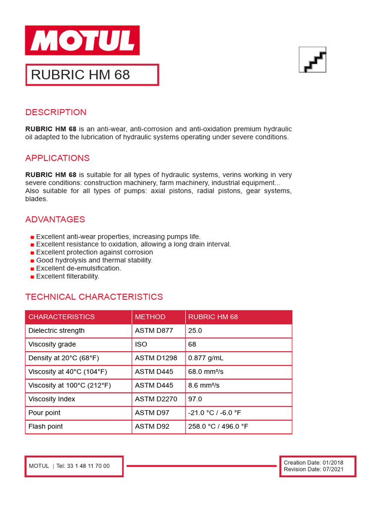 Premium Hydraulic Oil RUBRIC HM 68 | PDF | Materials | Mechanical ...