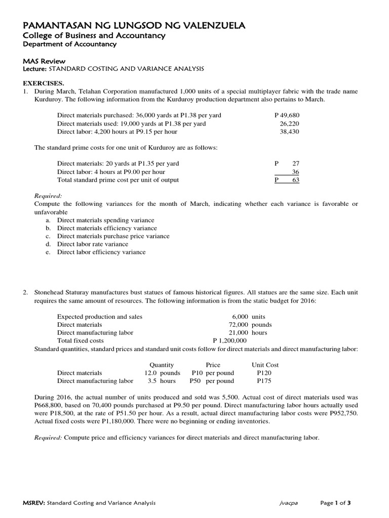Standard Costing Pdf Cost Accounting Economies