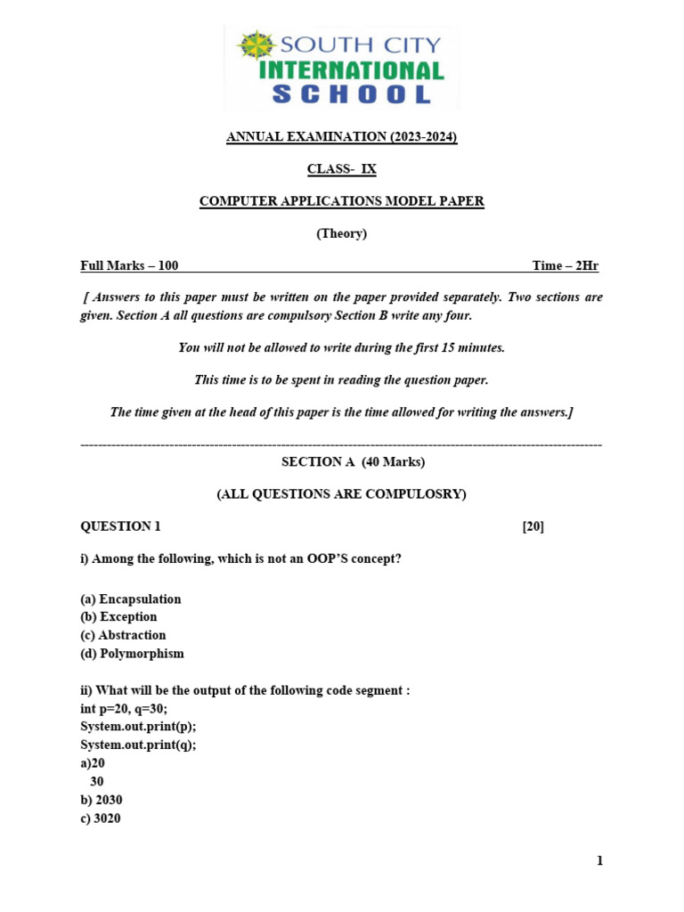 Computer Applications Model Paper Pdf Computer Programming