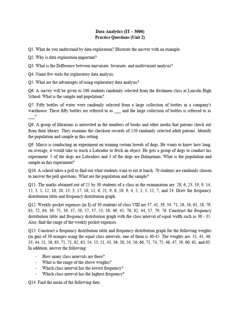 Data Analytics Practice Questions | PDF | Statistical Theory | Statistics
