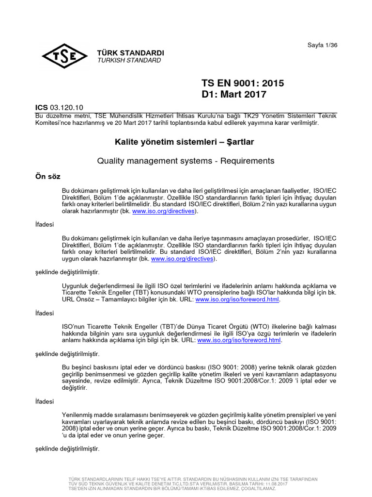 TS en Iso 9001 2015 D1 | PDF