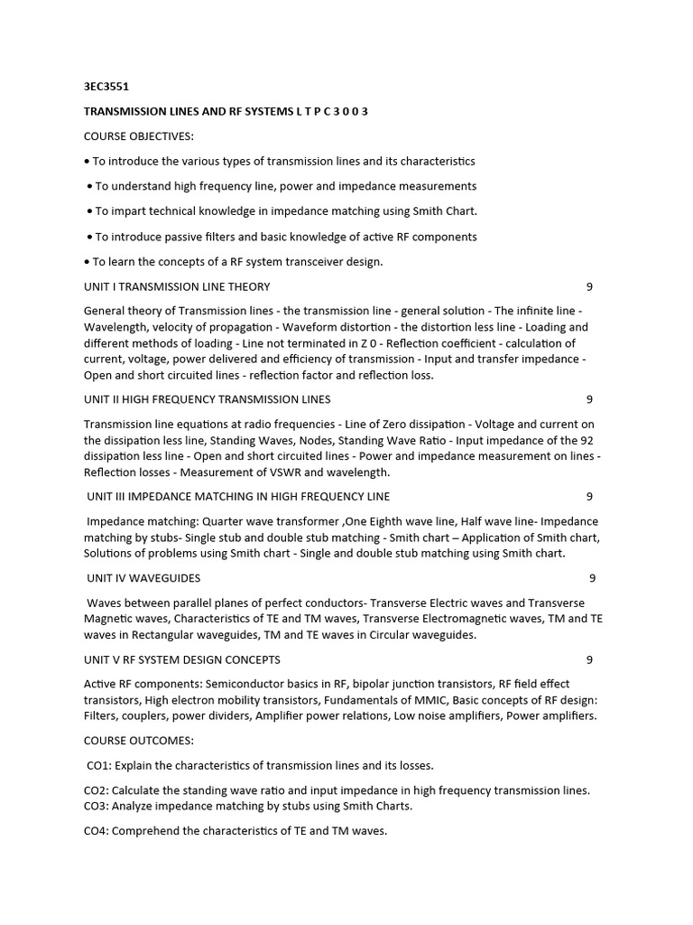 Transmission Lines and RF Systems Overview | PDF | Transmission Line ...