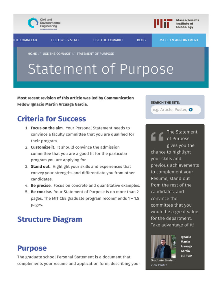 MIT Graduate Statement of Purpose Guide | PDF | Essays | Leadership