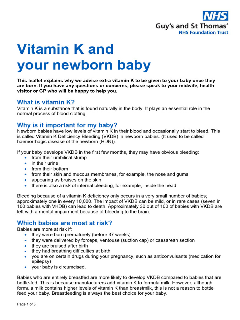 FAQs About Vitamin K Deficiency Bleeding CDC PDF