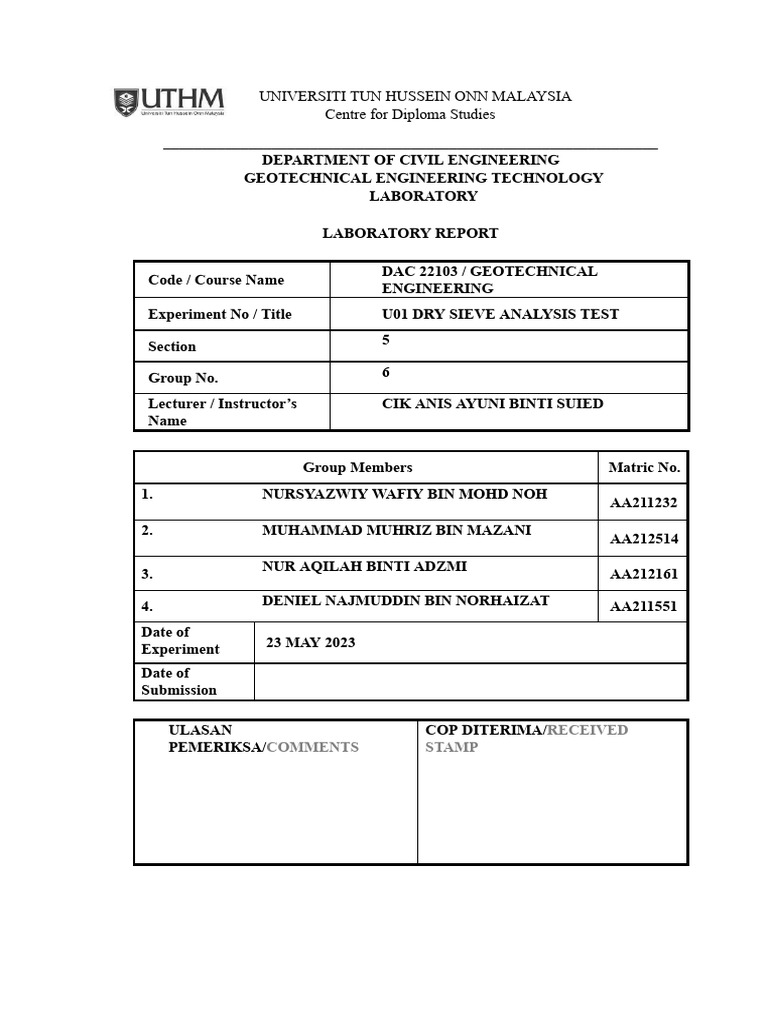 Report Dry Sieve Analysis Test PDF Particle Size Distribution Silt