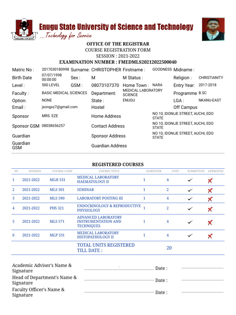 Course Reg Form PDF Medicine Health Care