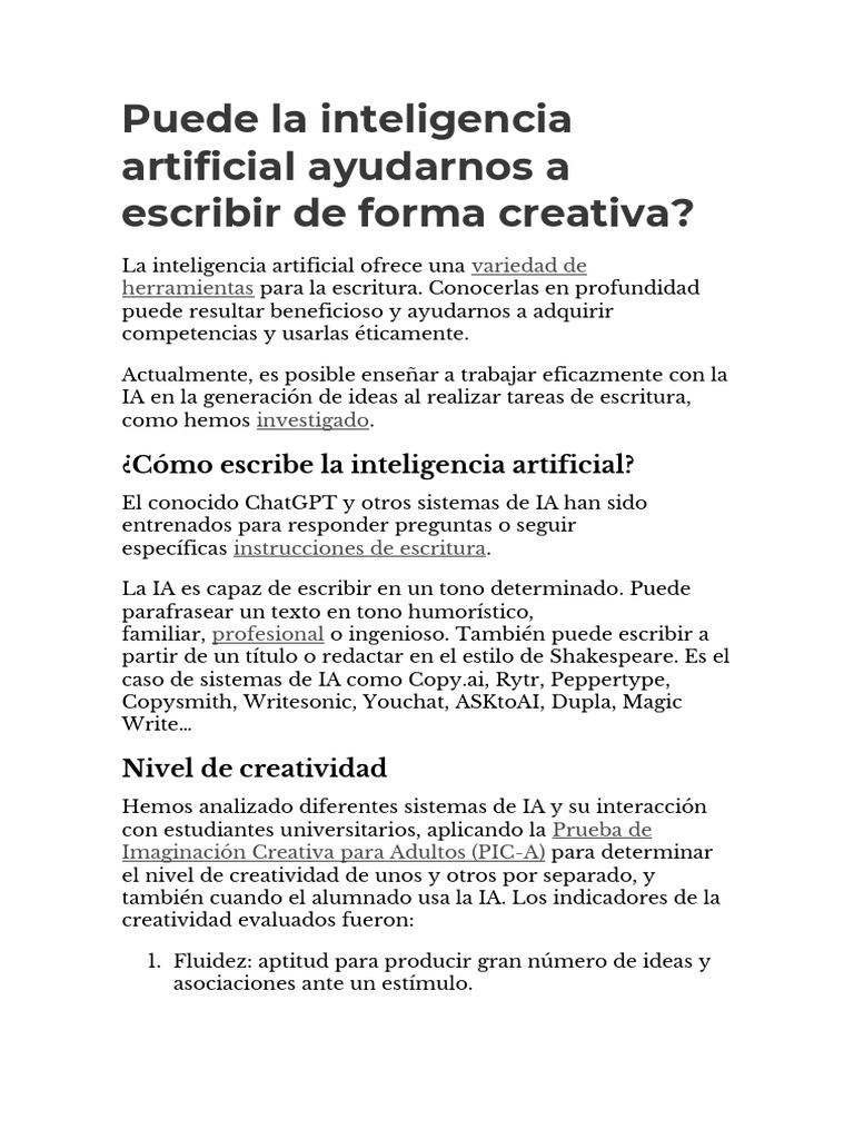 IA y creatividad en la escritura | PDF | Inteligencia (IA) y semántica ...