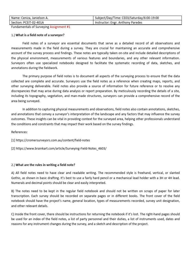 Fundamentals Of Surveying Assignment 1 Pdf Surveying