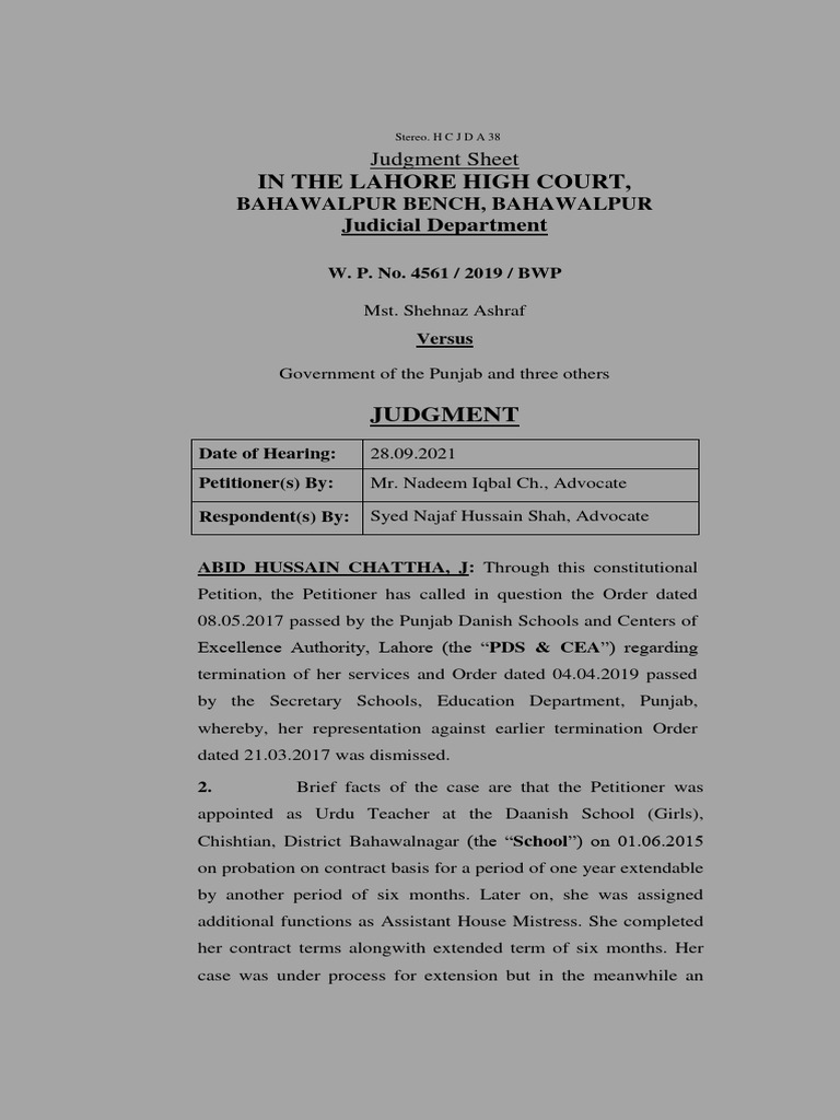 Lahore High Court Judgment on Termination | PDF | Justice | Crime ...