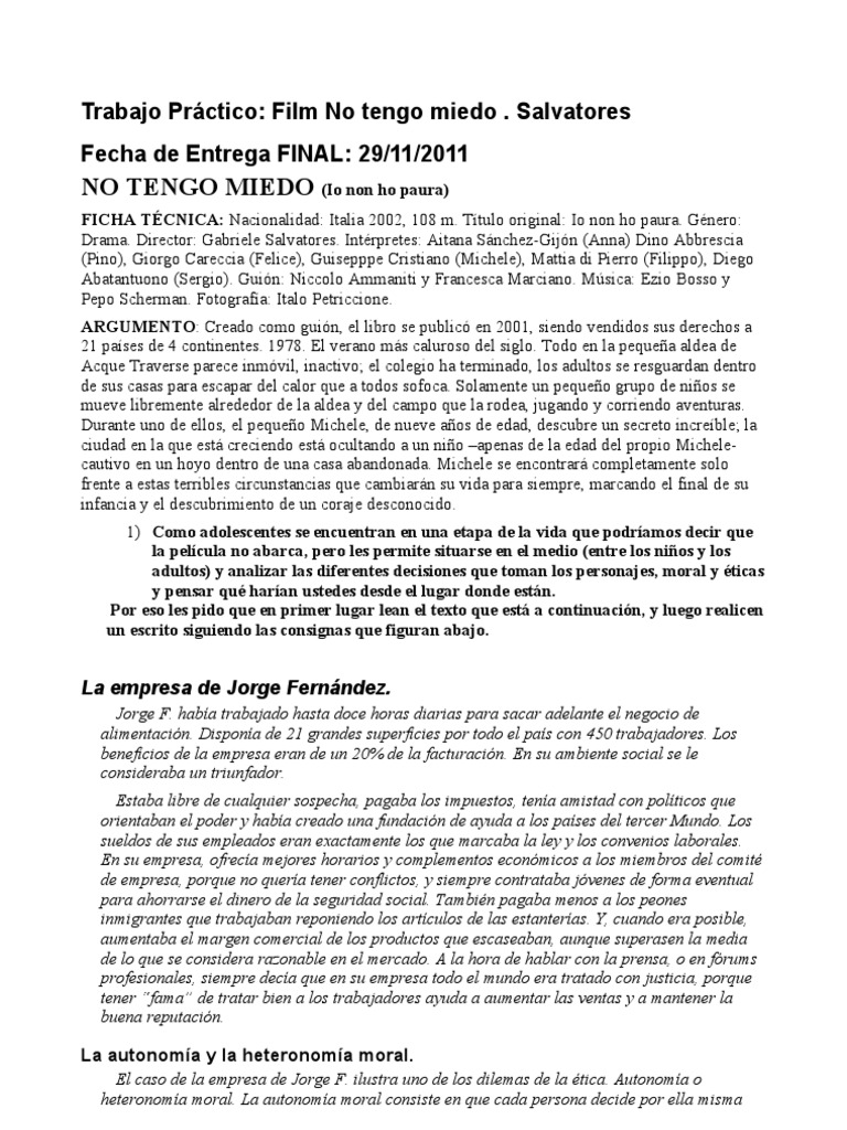Trabajo Práctico Yo no tengo miedo PDF Moralidad Instituciones